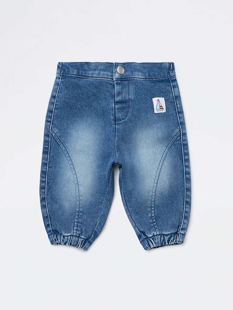 HOP Baby Boys Dark Blue Faded Mid-Rise Denim Joggers - Image 3