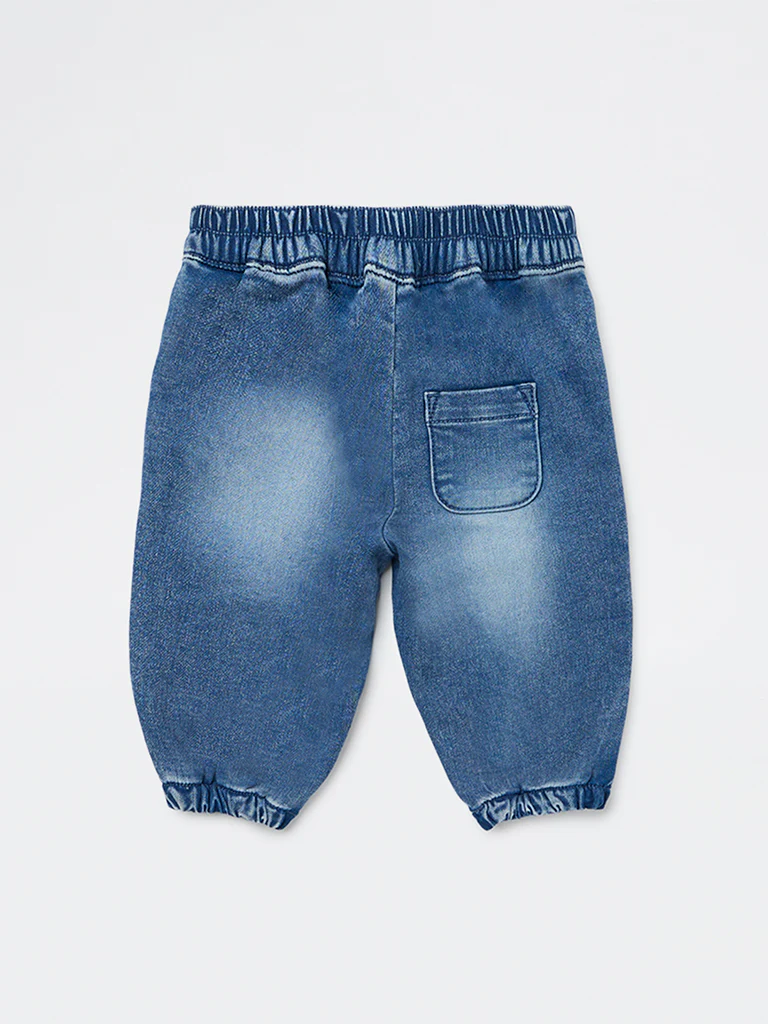 HOP Baby Boys Dark Blue Faded Mid-Rise Denim Joggers - Image 4