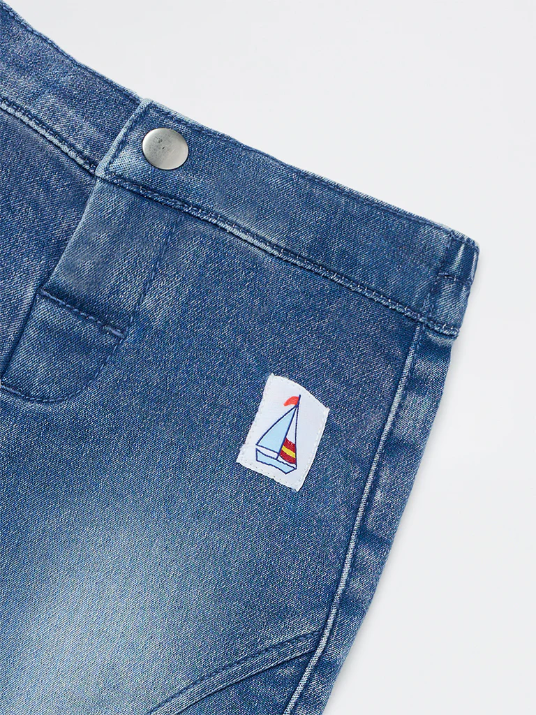 HOP Baby Boys Dark Blue Faded Mid-Rise Denim Joggers - Image 5