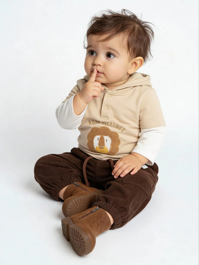 HOP Baby Boys Dark Brown Mid-Rise Corduroy Joggers