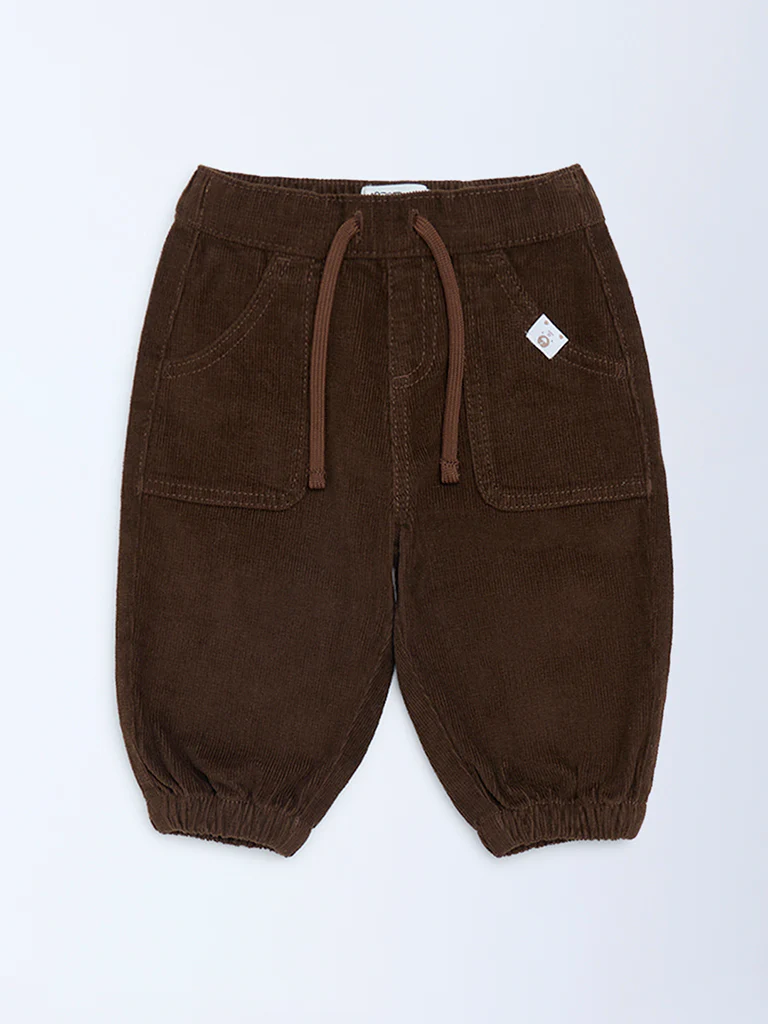 HOP Baby Boys Dark Brown Mid-Rise Corduroy Joggers - Image 3