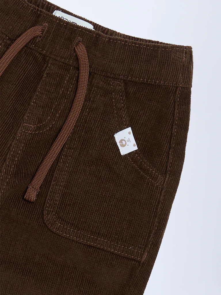 HOP Baby Boys Dark Brown Mid-Rise Corduroy Joggers - Image 5