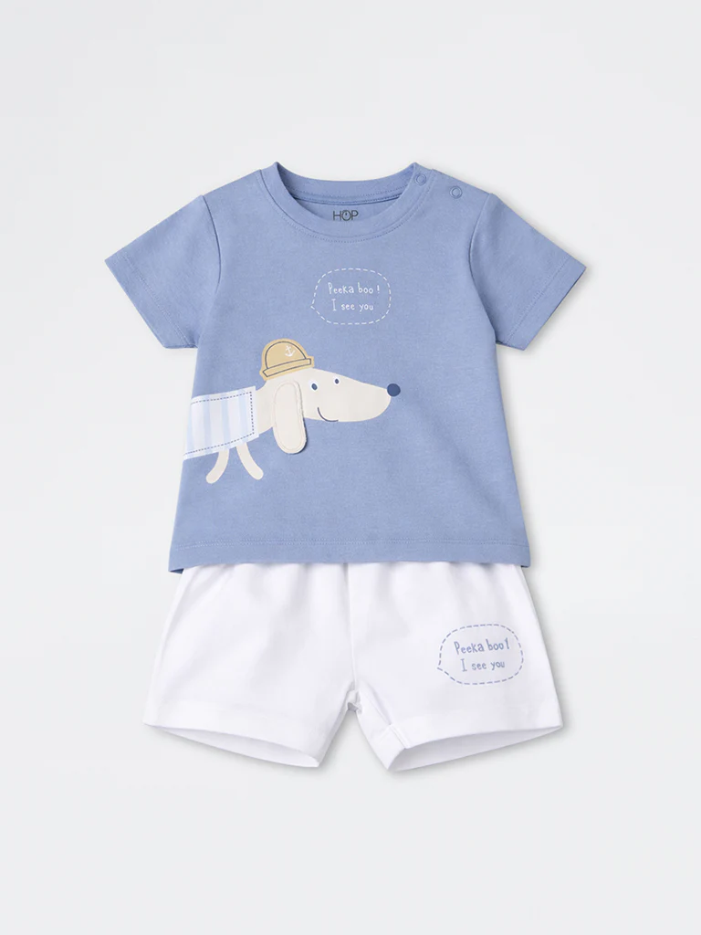 2-Piece HOP Baby Boys Dusty Blue Animal Printed Cotton Set - Image 2