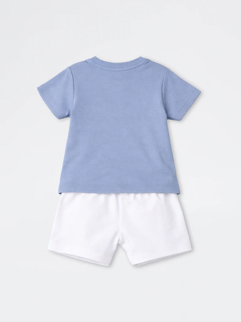 2-Piece HOP Baby Boys Dusty Blue Animal Printed Cotton Set - Image 3