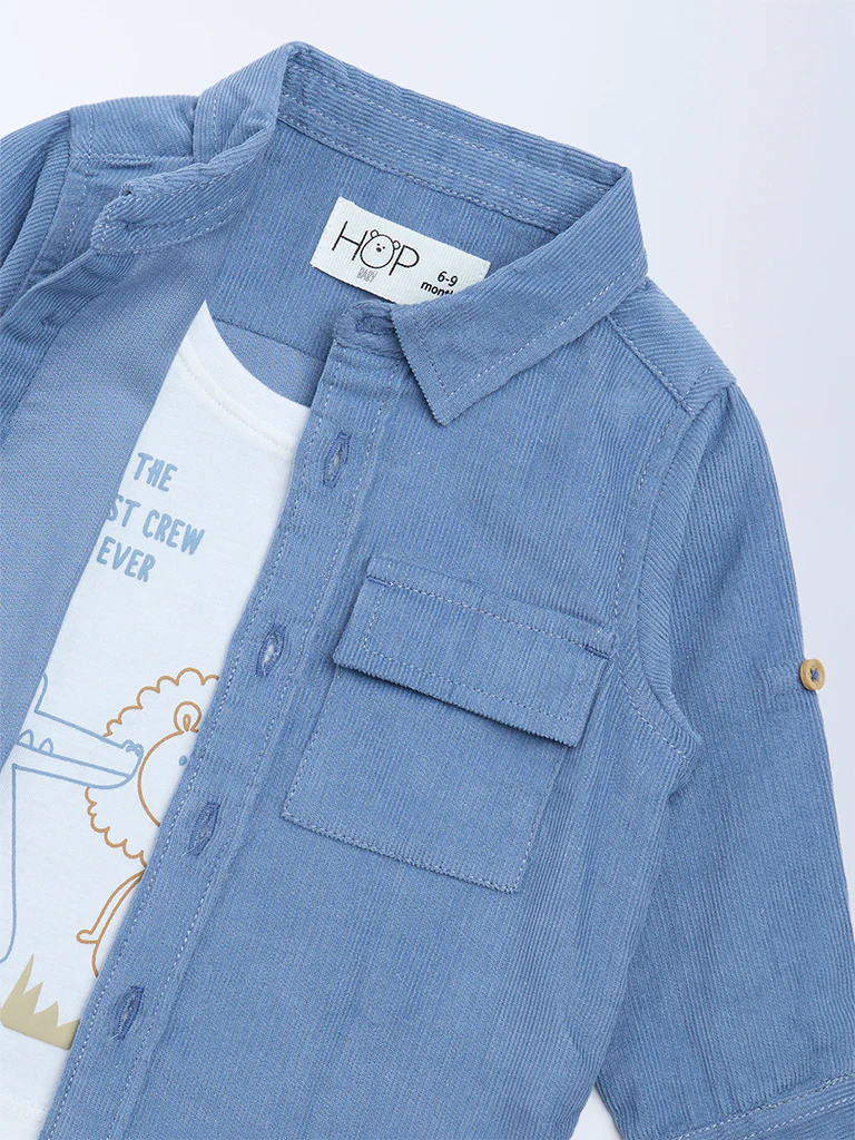 HOP Baby Boys Dusty Blue Corduroy Cotton Shirt - Image 4