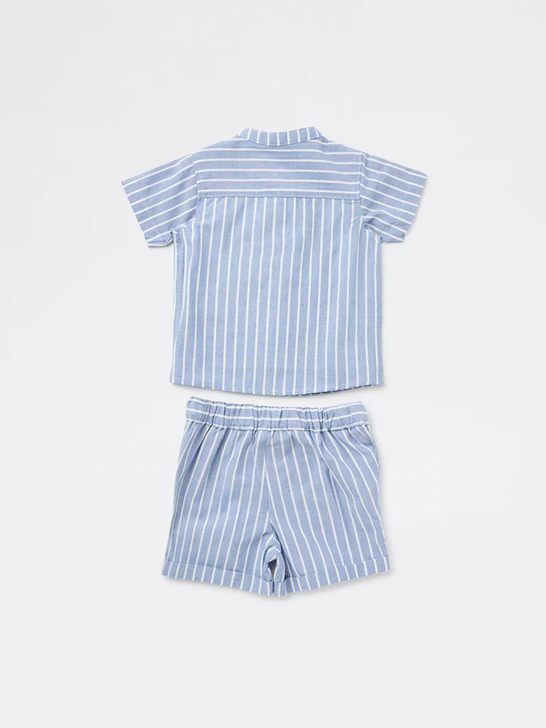 HOP Baby Boys Dusty Blue Cotton Shirt and Shorts Set - Image 3