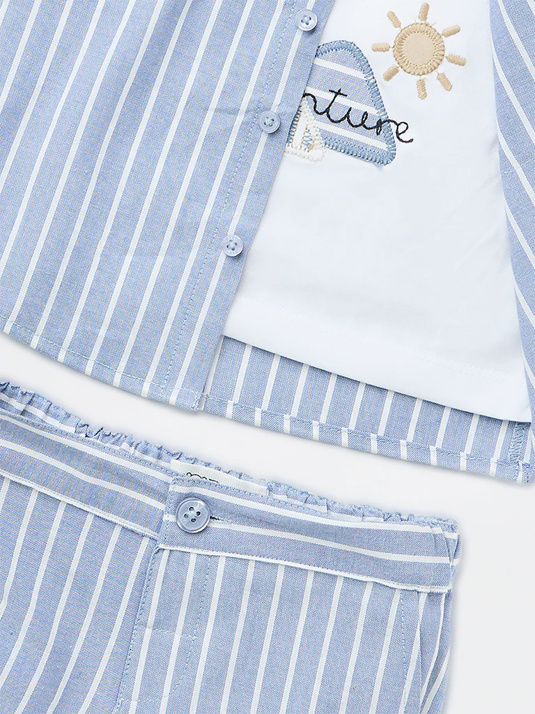 HOP Baby Boys Dusty Blue Cotton Shirt and Shorts Set - Image 4