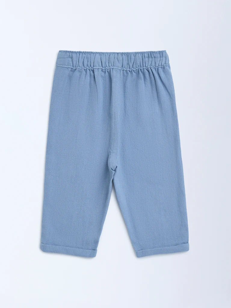 HOP Baby Boys Dusty Blue Mid-Rise Cotton-Blend Trousers - Image 3