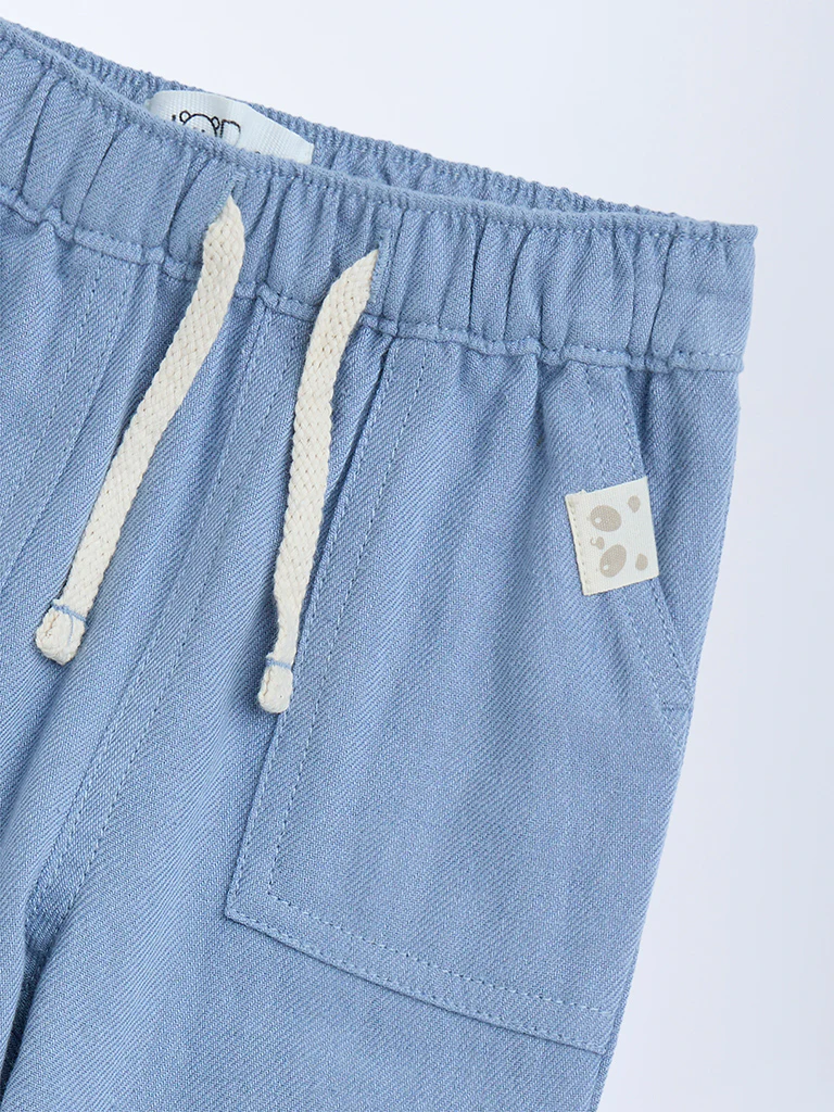 HOP Baby Boys Dusty Blue Mid-Rise Cotton-Blend Trousers - Image 4