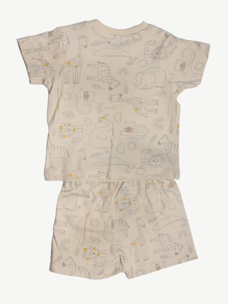 HOP Baby Boys Light Taupe Printed Cotton T-Shirt and Shorts Set - Image 2