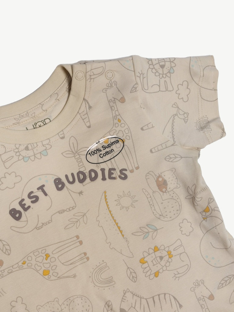 HOP Baby Boys Light Taupe Printed Cotton T-Shirt and Shorts Set - Image 3