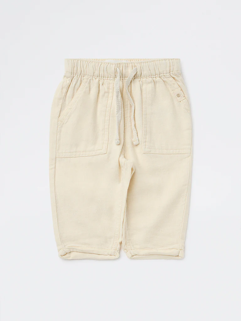 HOP Baby Boys Light Beige Mid-Rise Cotton-Blend Pants - Image 2