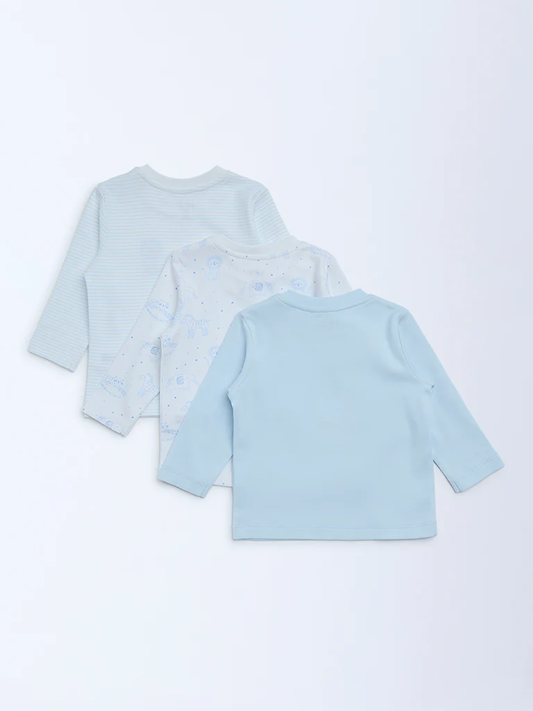 HOP Baby Boys Light Blue Cotton T-Shirts - Pack of 3 - Image 3