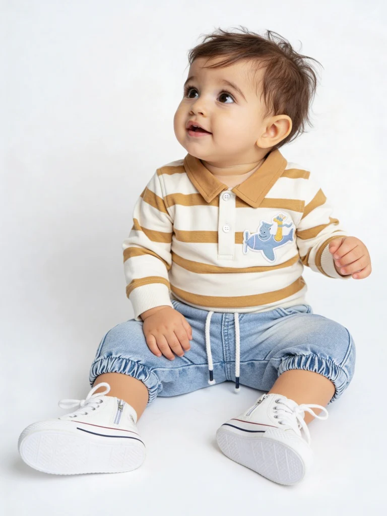 HOP Baby Boys Light Blue Faded Mid-Rise Denim Joggers