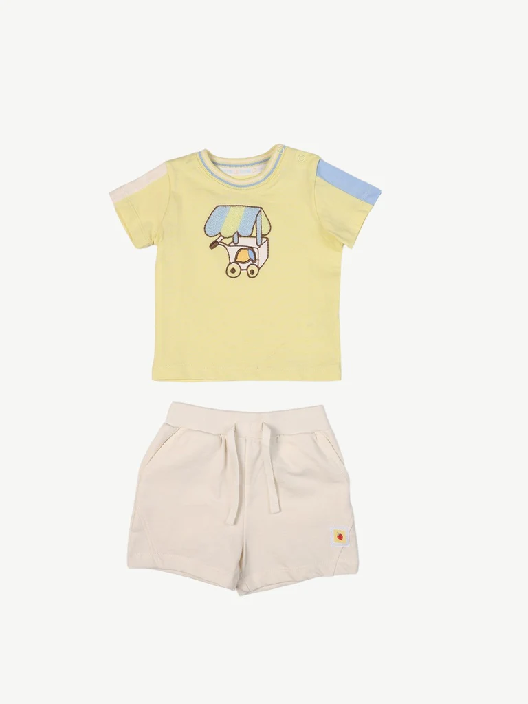 HOP Baby Boys Lime Green Printed Cotton T-Shirt and Shorts Set - Image 2