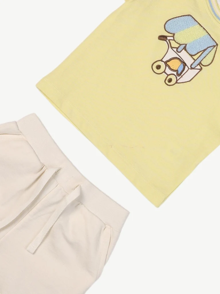 HOP Baby Boys Lime Green Printed Cotton T-Shirt and Shorts Set - Image 4