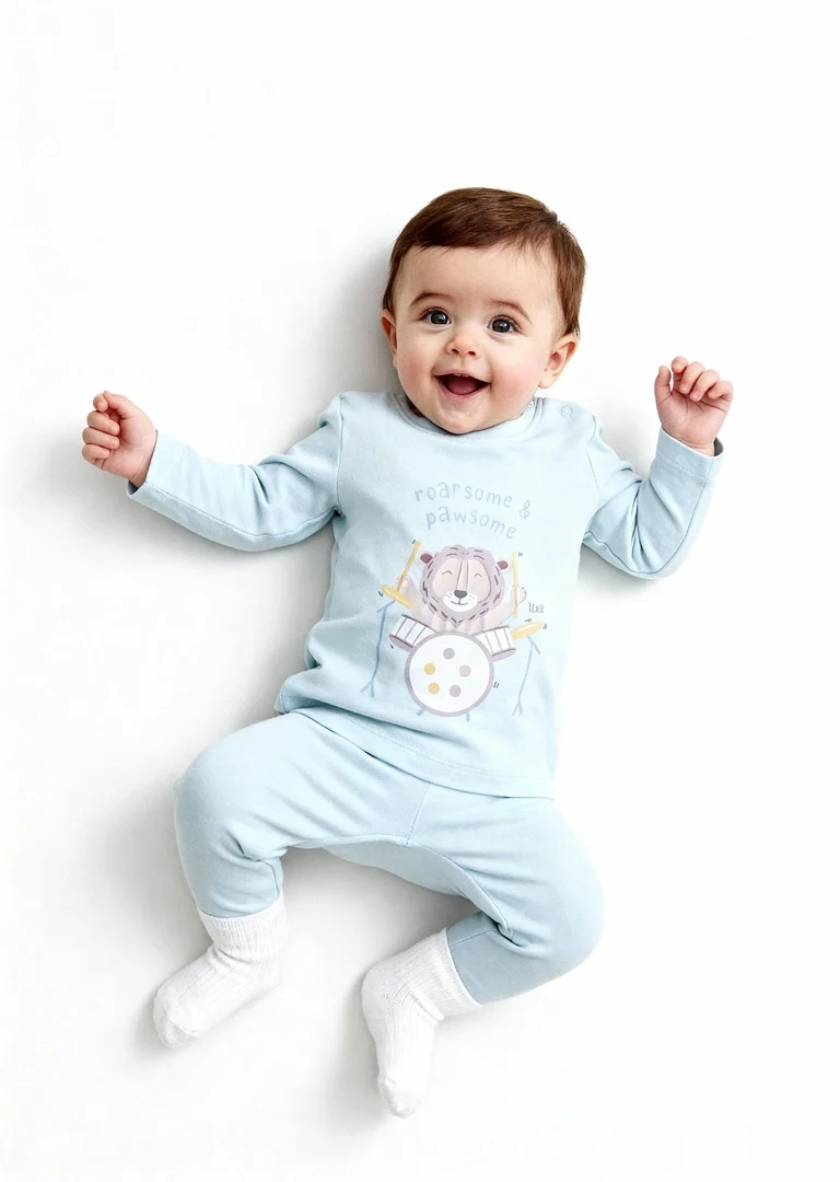 HOP Baby Boys Mint Animal Design Cotton T-Shirt with Pants Set