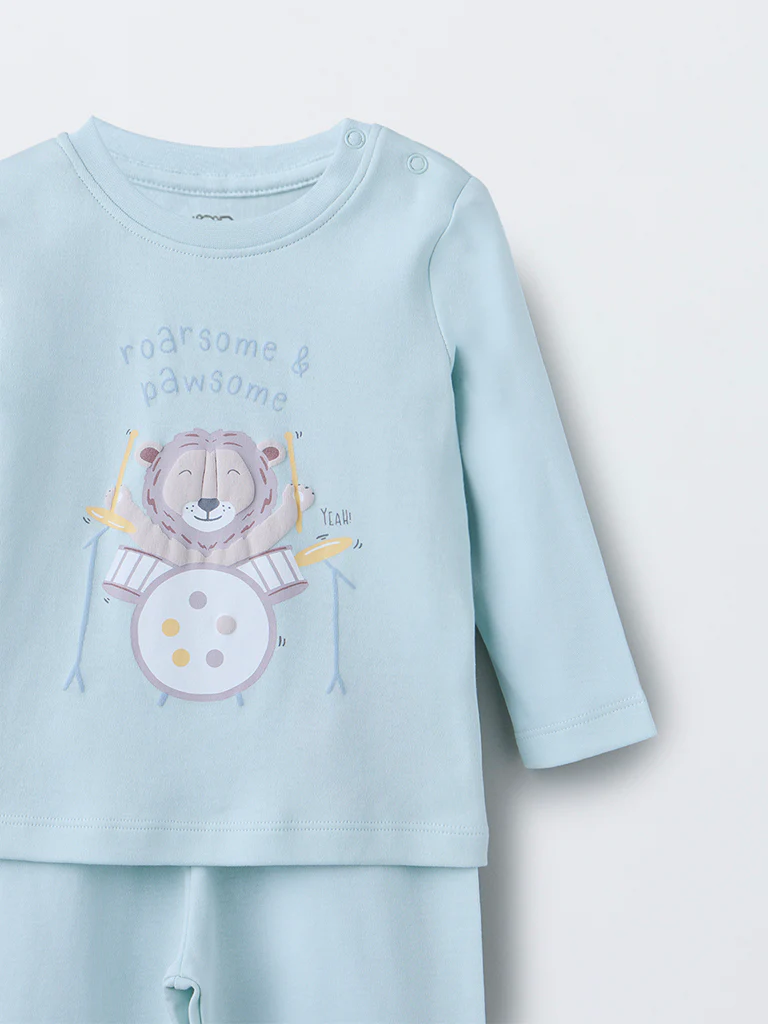 HOP Baby Boys Mint Animal Design Cotton T-Shirt with Pants Set - Image 4