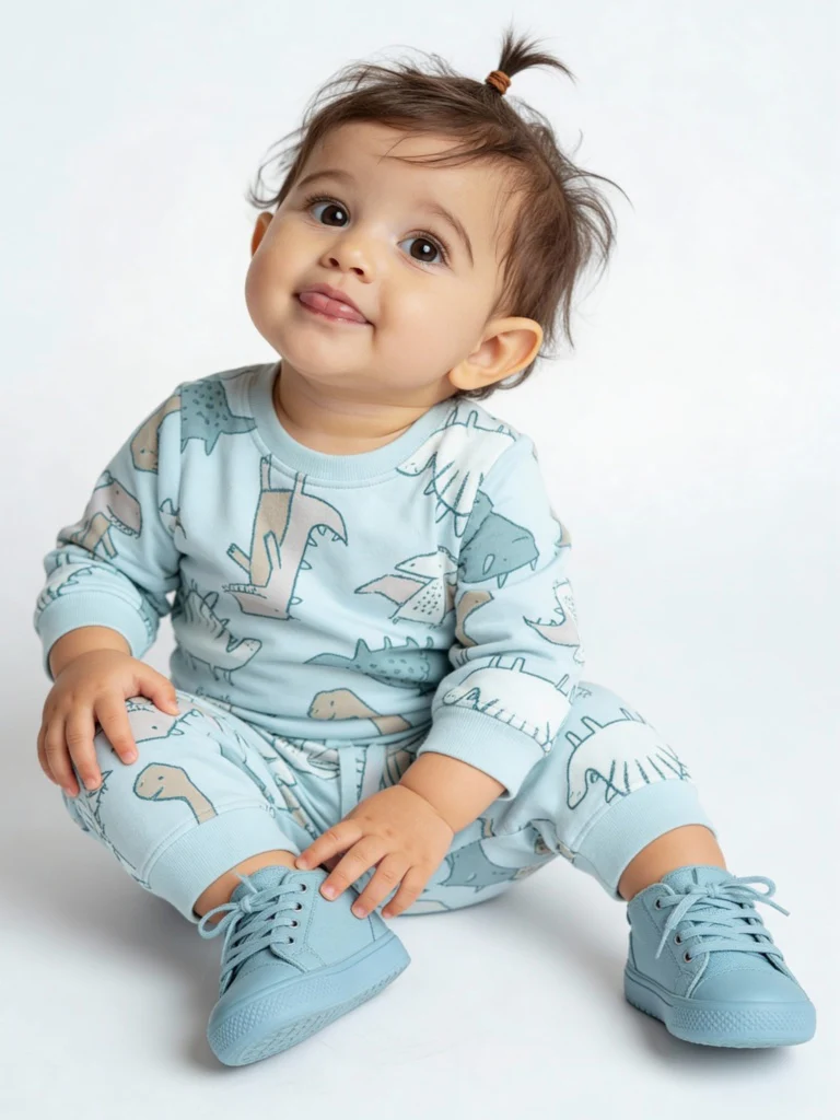 HOP Baby Boys Mint Dinosaur Pattern Sweatshirt and Joggers Set
