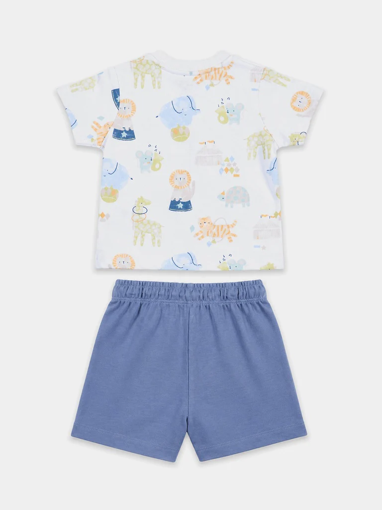 HOP Baby Boys Multicolor Animal Printed Cotton T-Shirt and Shorts Set - Image 2
