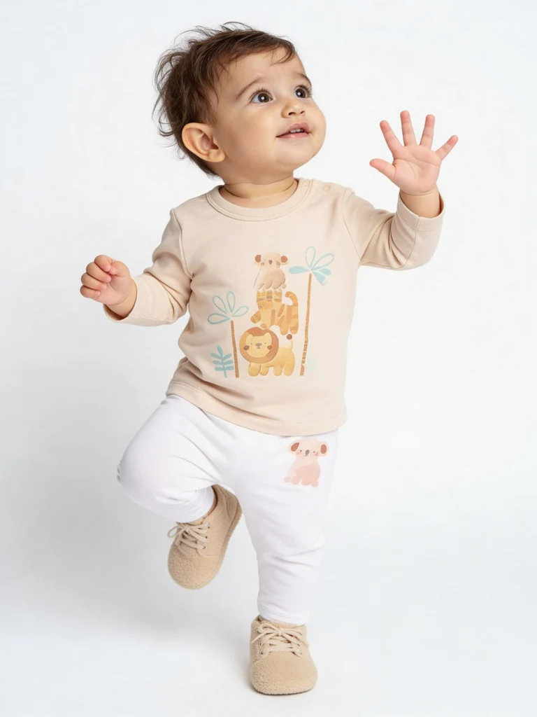 HOP Baby Boys Multicolour Animal Printed Cotton T-Shirt and Pants Set