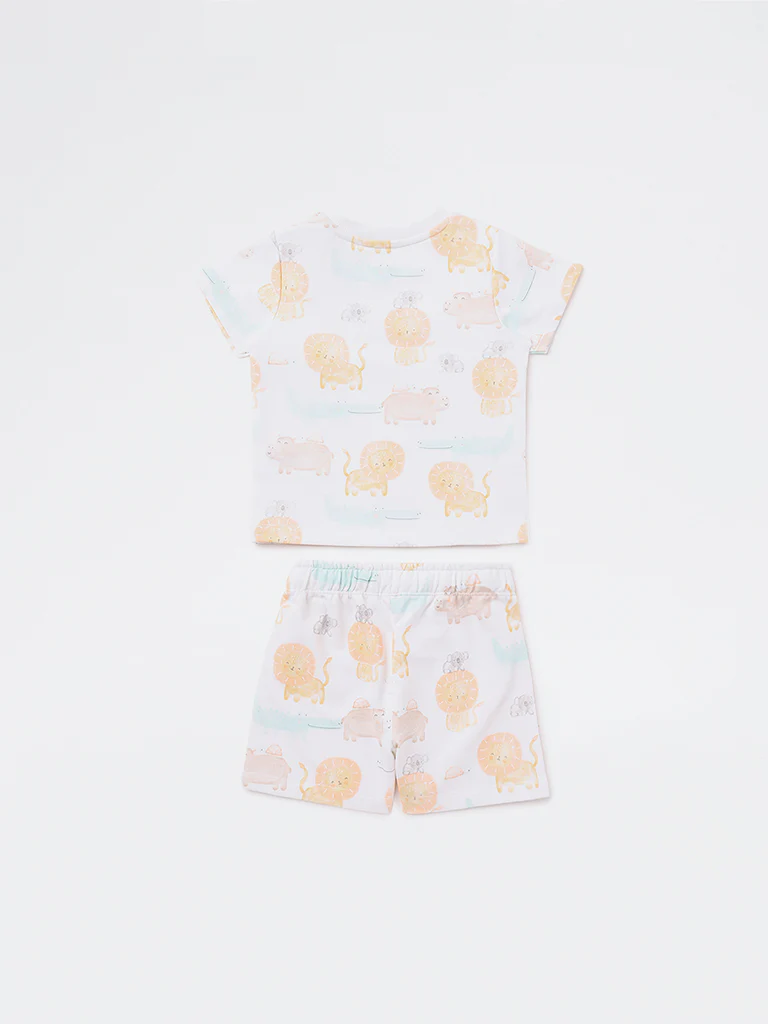 HOP Baby Boys Multicolour Animal Printed Cotton T-Shirt and Shorts Set - Image 3