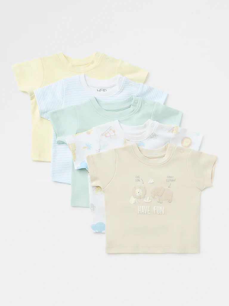 HOP Baby Boys Multicolour Cotton T-Shirt - Pack of 5
