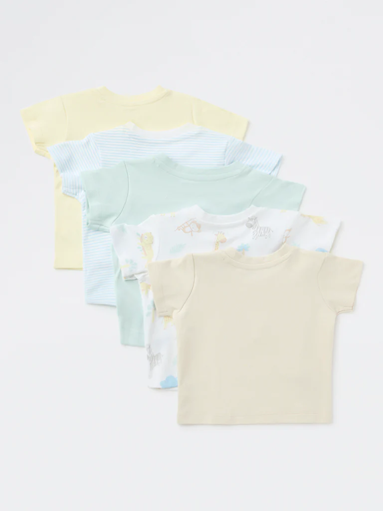 HOP Baby Boys Multicolour Cotton T-Shirt - Pack of 5 - Image 2