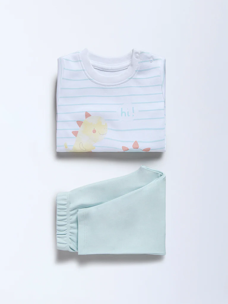HOP Baby Boys Multicolour Dinosaur Printed Cotton T-Shirt and Pants Set - Exclusive - Image 2