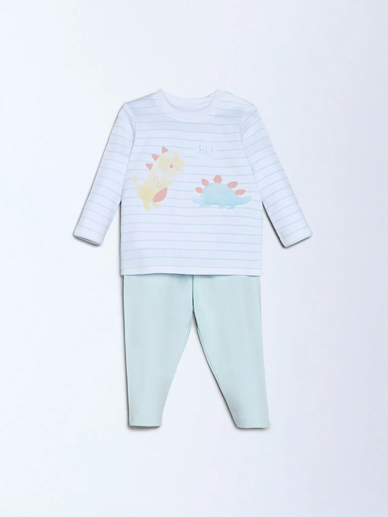 HOP Baby Boys Multicolour Dinosaur Printed Cotton T-Shirt and Pants Set - Exclusive - Image 3