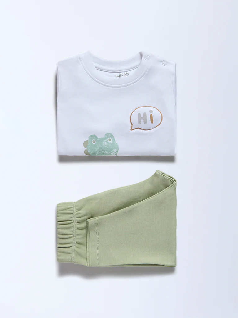 HOP Baby Boys Multicolour Dinosaur-Themed Cotton T-Shirt and Pants Set - Exclusive - Image 2