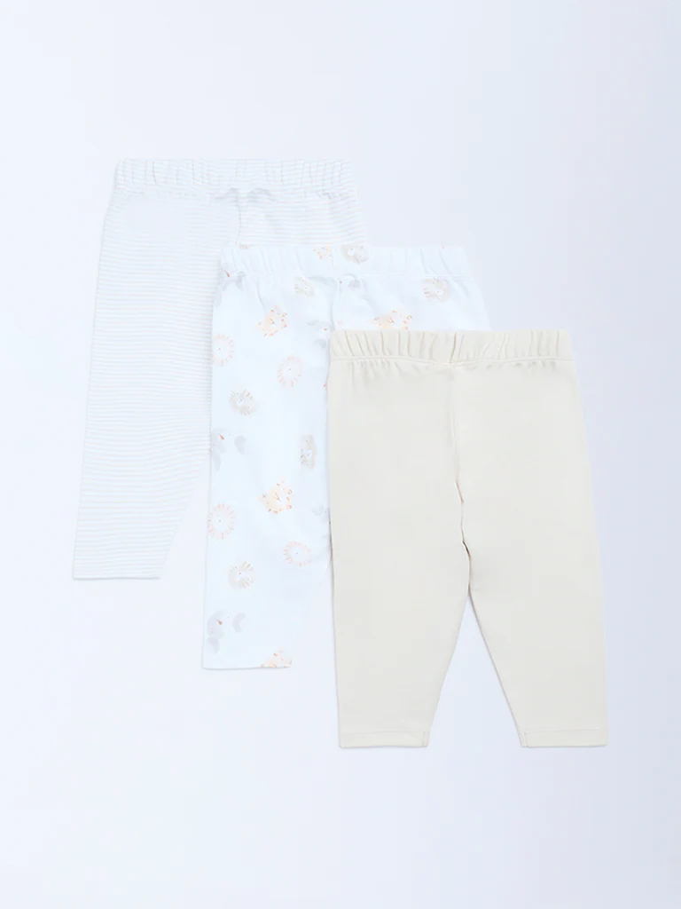 HOP Baby Boys Multicolour Mid-Rise Cotton Pants - Pack of 3 - Image 3