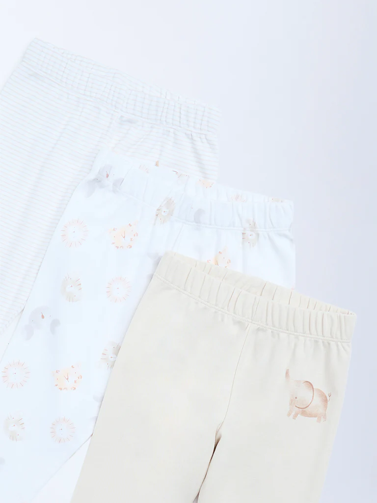 HOP Baby Boys Multicolour Mid-Rise Cotton Pants - Pack of 3 - Image 4