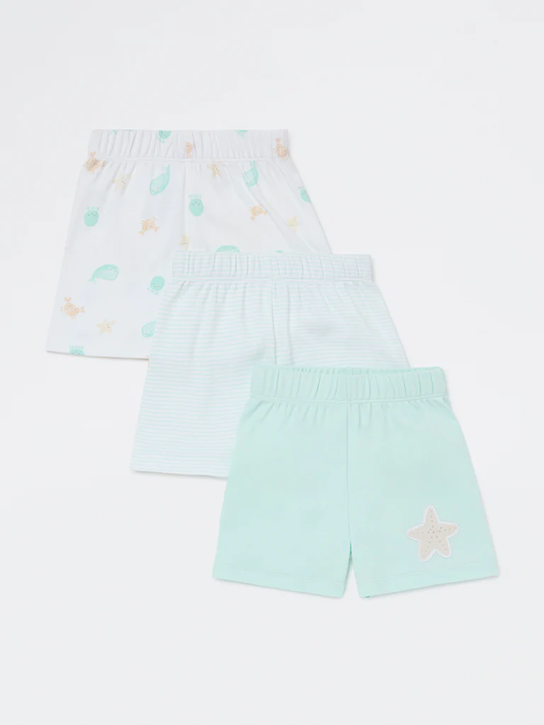 HOP Baby Boys Multicolour Mid-Rise Cotton Shorts - Pack of 3 - Image 2