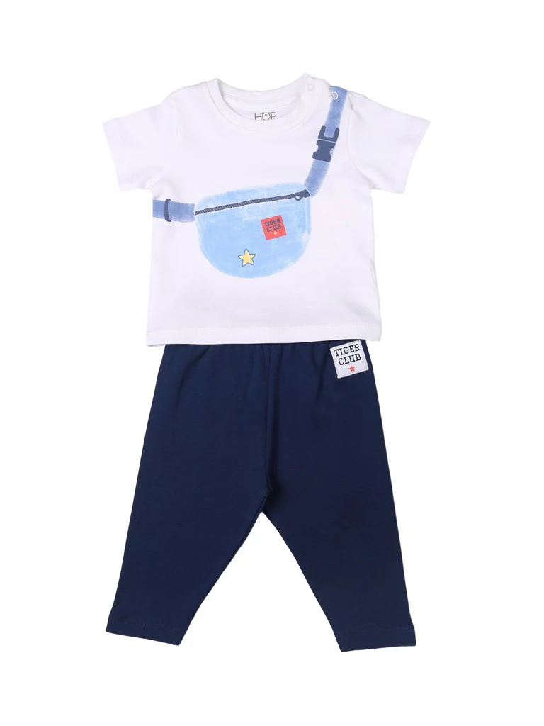 HOP Baby Boys Multicolour Printed Cotton T-Shirt and Pants Set - Exclusive - Image 2