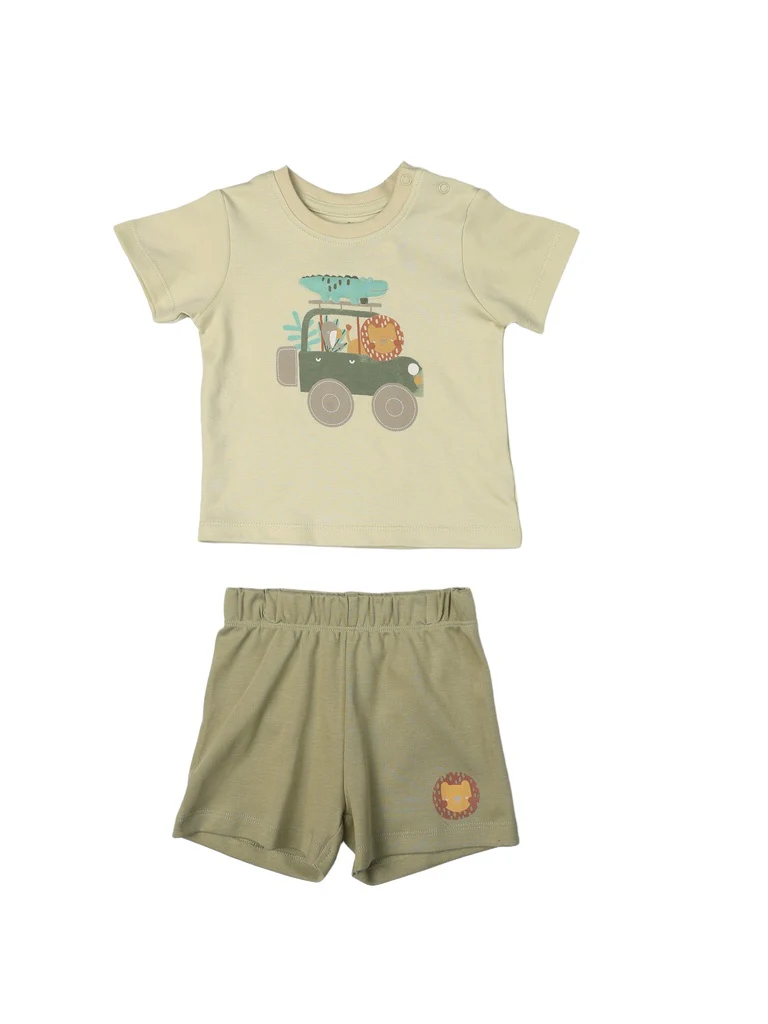 HOP Baby Boys Multicolour Printed Cotton T-Shirt and Shorts Set - Exclusive - Image 2