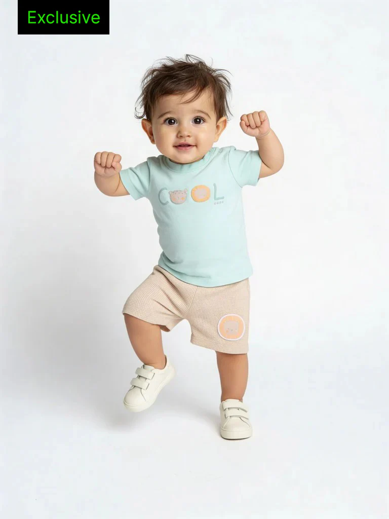 HOP Baby Boys Multicolour Printed Cotton T-Shirt and Shorts Set - Exclusive
