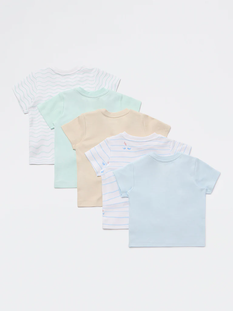 HOP Baby Boys Multicolour Printed Cotton T-Shirt - Pack Of 5 - Image 3