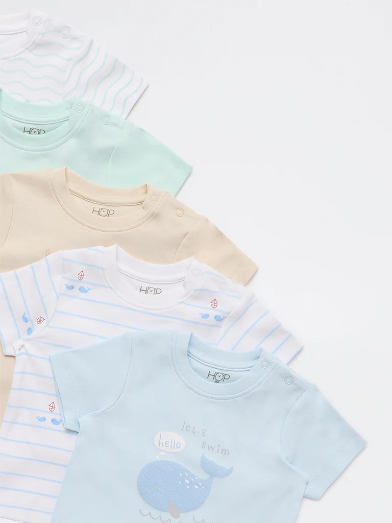 HOP Baby Boys Multicolour Printed Cotton T-Shirt - Pack Of 5 - Image 4