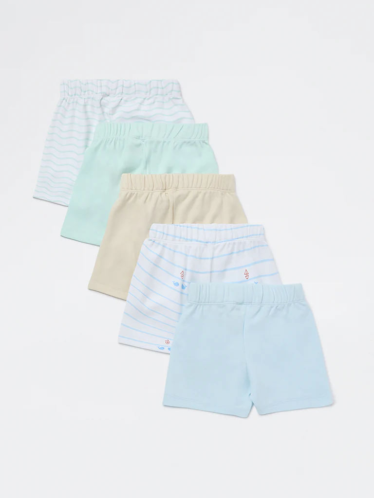 HOP Baby Boys Multicolour Printed Mid-Rise Cotton Shorts - Pack of 5 - Image 3