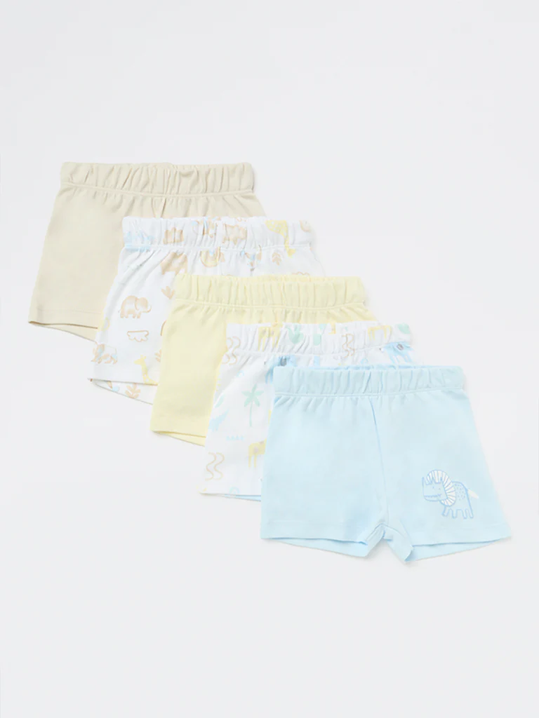 HOP Baby Boys Multicolour Printed Mid-Rise Cotton Shorts - Pack of 5 - Image 2