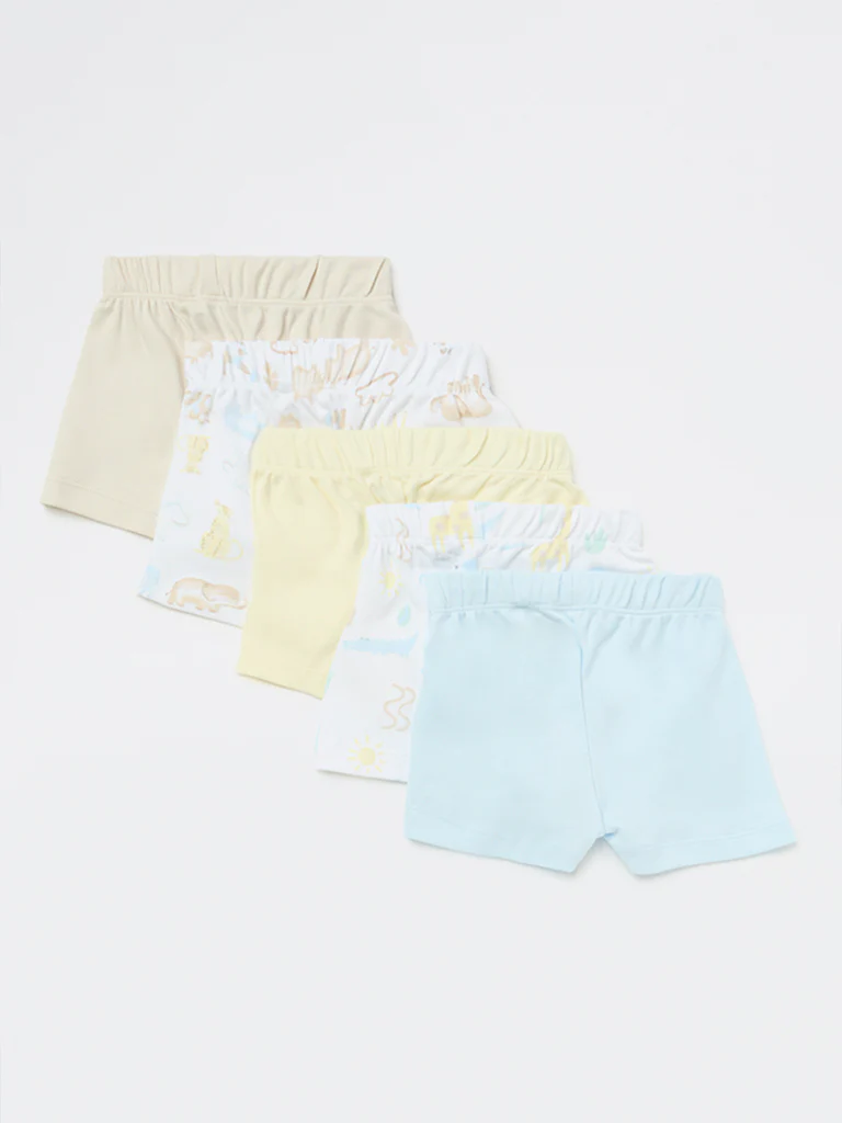 HOP Baby Boys Multicolour Printed Mid-Rise Cotton Shorts - Pack of 5 - Image 3