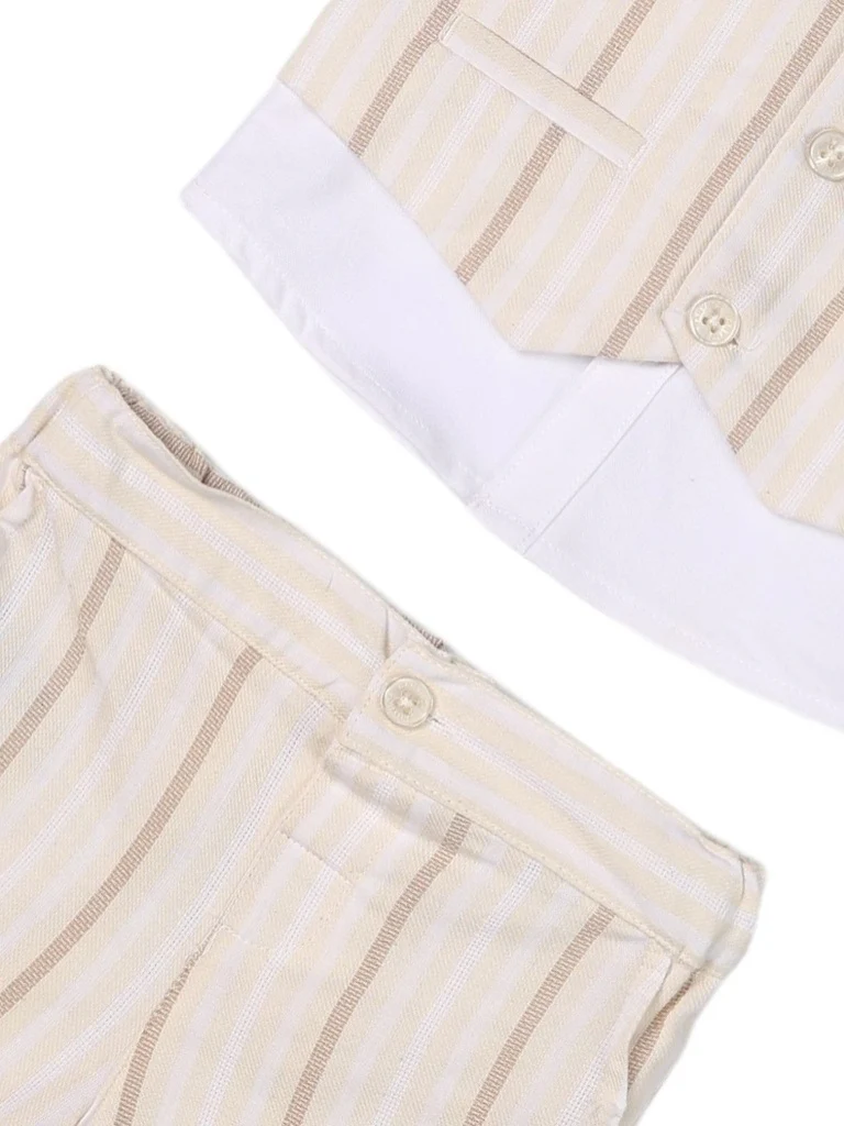 HOP Baby Boys Multicolour Striped Cotton T-Shirt, Shorts, Waistcoat and Bow Set - Image 4
