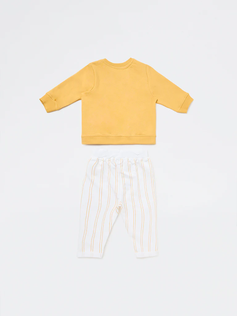 HOP Baby Boys Mustard Cotton Sweatshirt and Pants Set - Image 3
