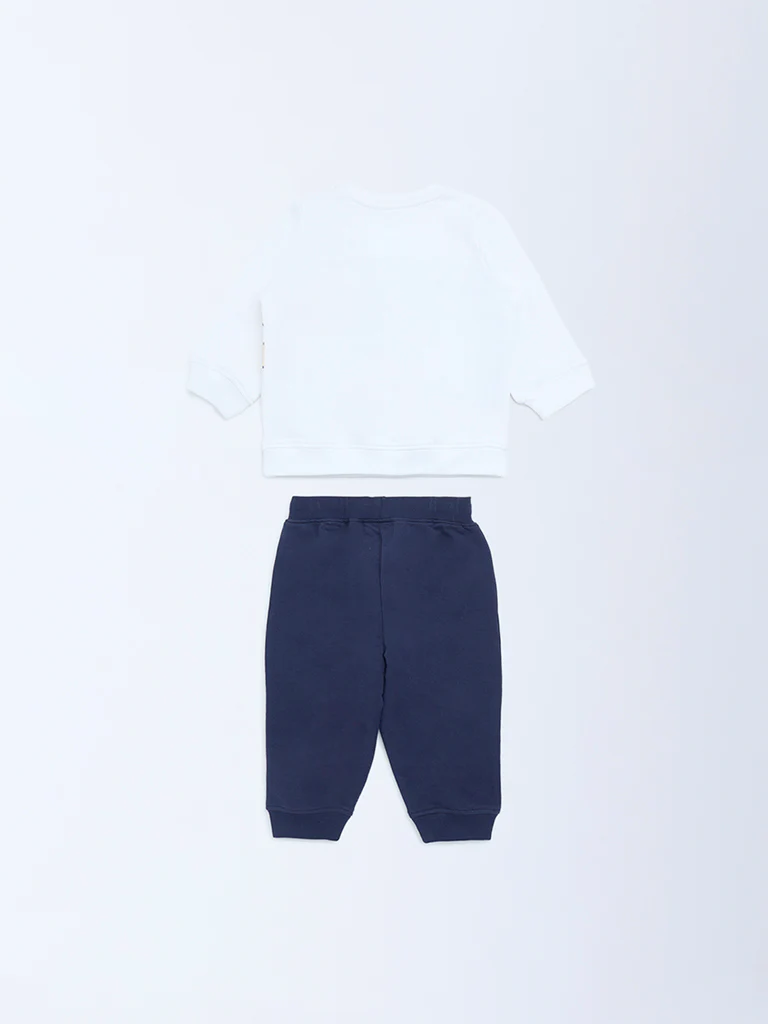 HOP Baby Boys Navy Cotton Sweatshirt and Joggers Set - Image 3