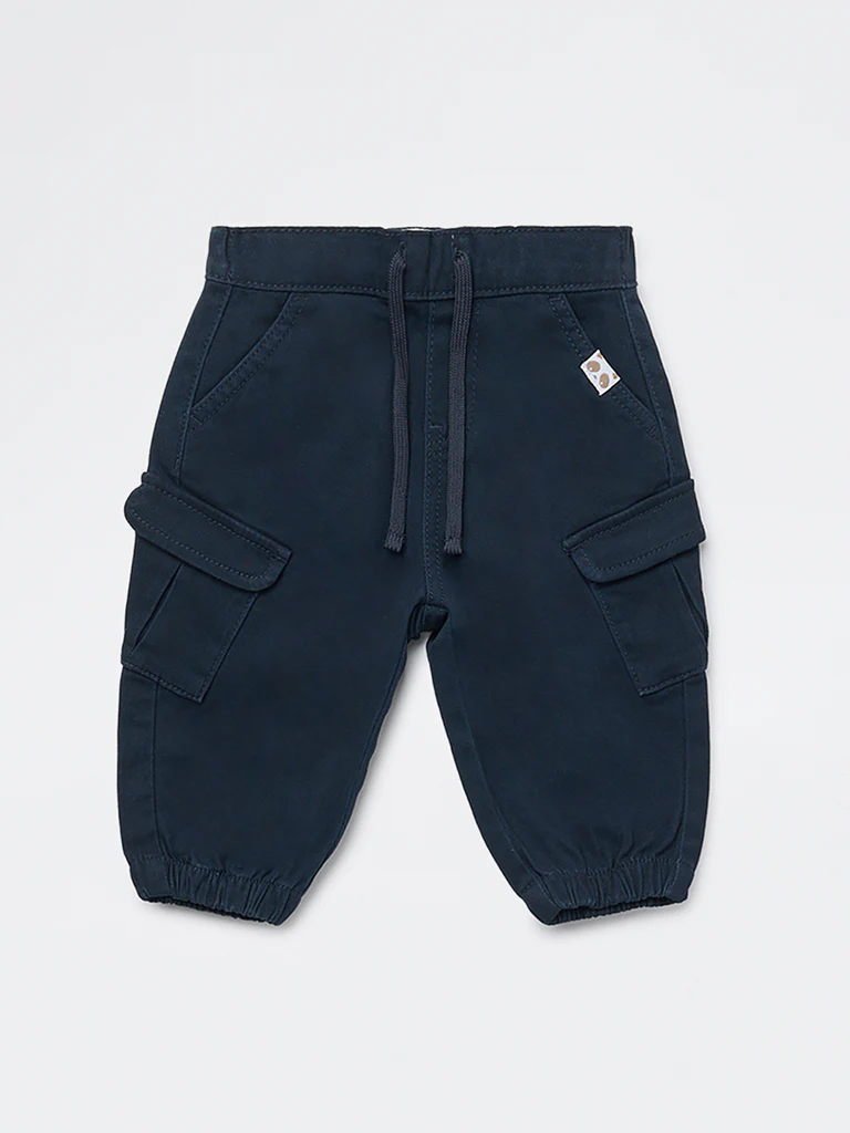 HOP Baby Boys Navy Mid-Rise Cotton-Blend Joggers - Image 3