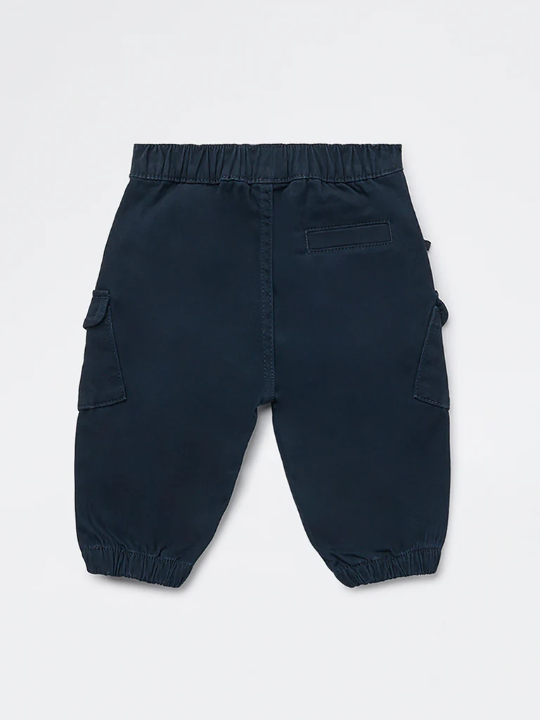 HOP Baby Boys Navy Mid-Rise Cotton-Blend Joggers - Image 4