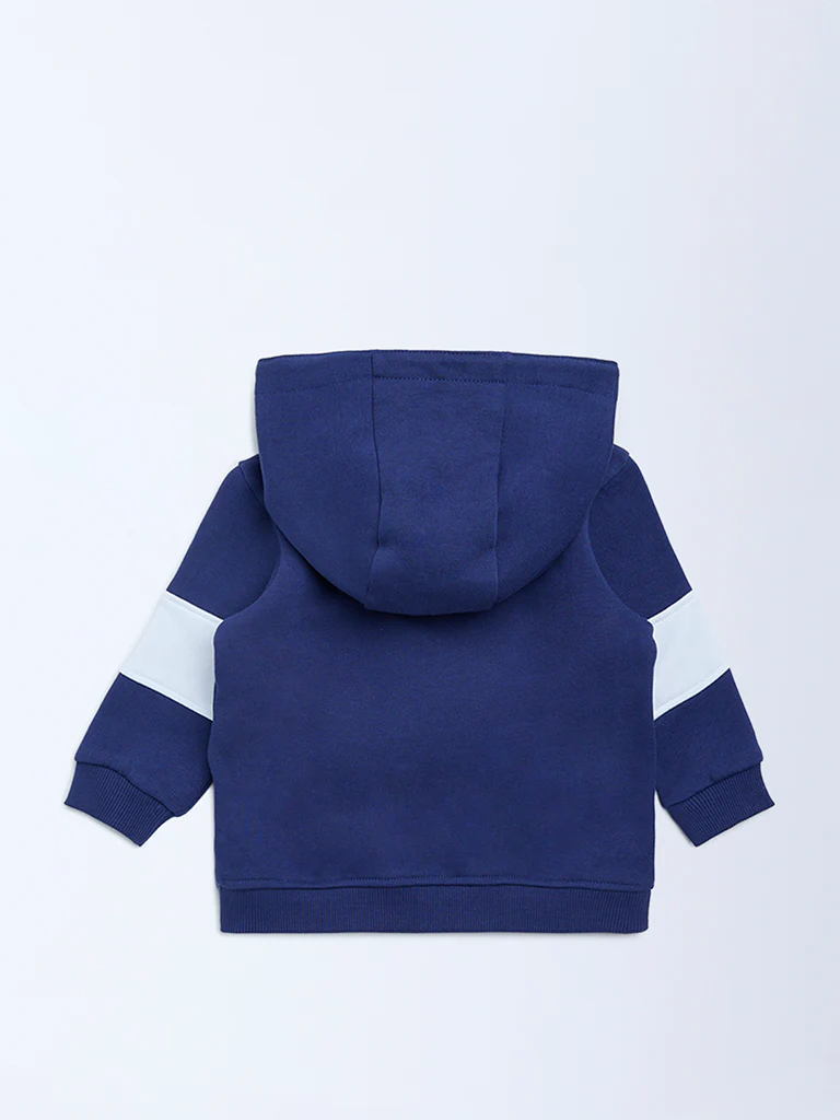 HOP Baby Boys Navy Printed Hooded Cotton Sweatshirt - Image 3