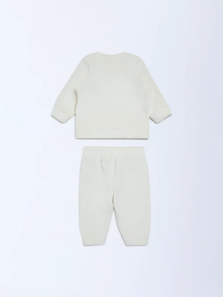 HOP Baby Boys Off-White Animal Design Sweatshirt and Joggers Set - Image 3