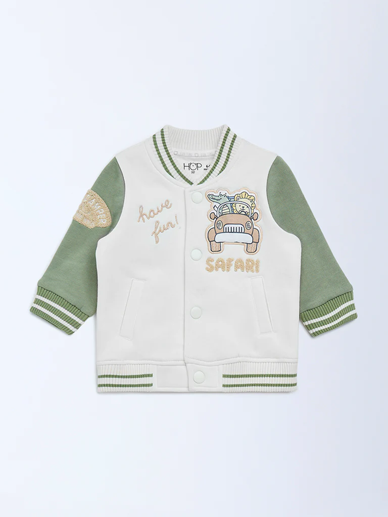 HOP Baby Boys Off-White Colour-Blocked Cotton Jacket - Image 2